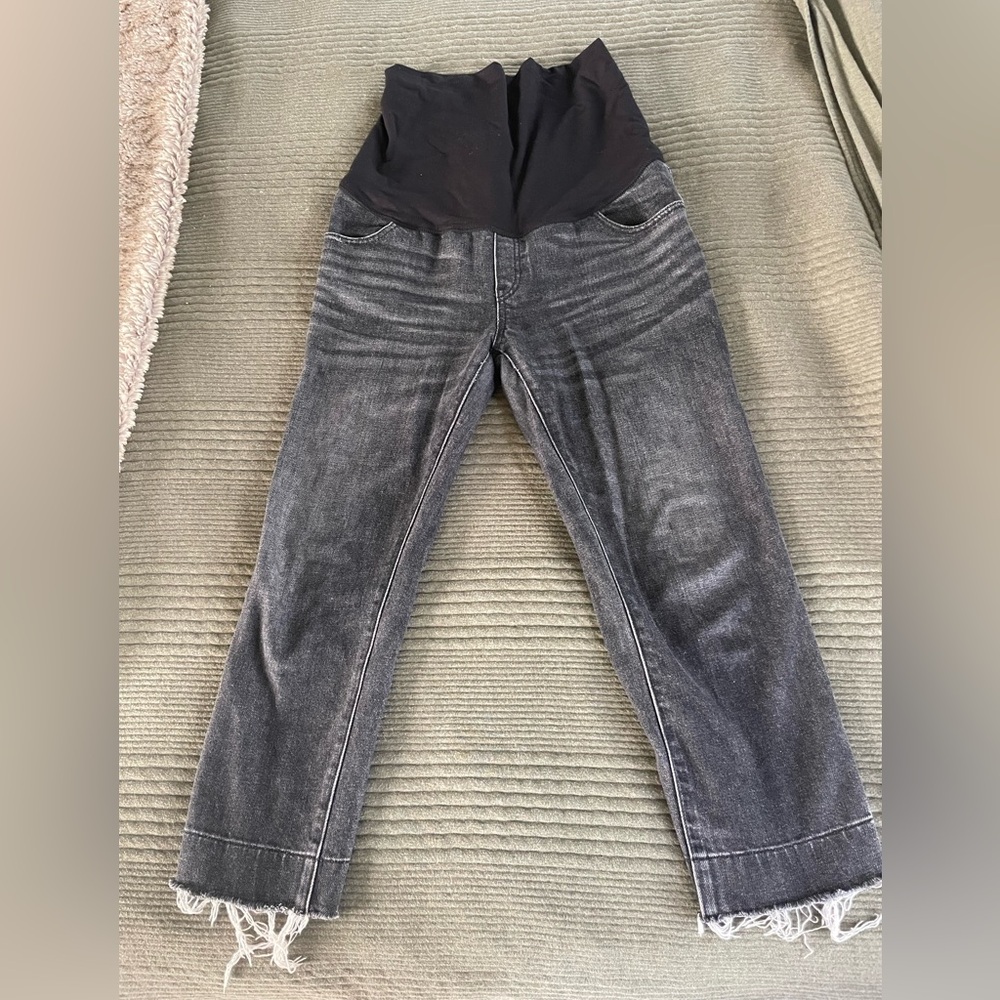 Hatch Black Maternity Ankle Crop Jeans with Frayed Hem